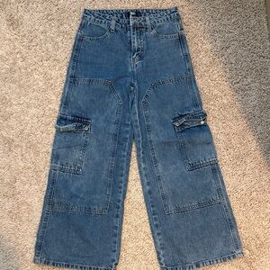 Wide-Leg Denim Cargo Jeans